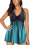 OAMENXI Damen Badeanzug Einteiliger Tankinis mit Hotpants Swimsuit Schlankheits Mit Röckchen Große Bademode(XXL,Greenshades)