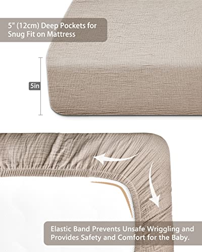 Image of Mini Crib Sheets for Baby Boy Girl 2 Pack, Neutral Mini Crib Mattress Sheet 24 inch x 38 inch, Muslin Nursery Bedding Soft and Breathable Comfort (Beige & Cream)