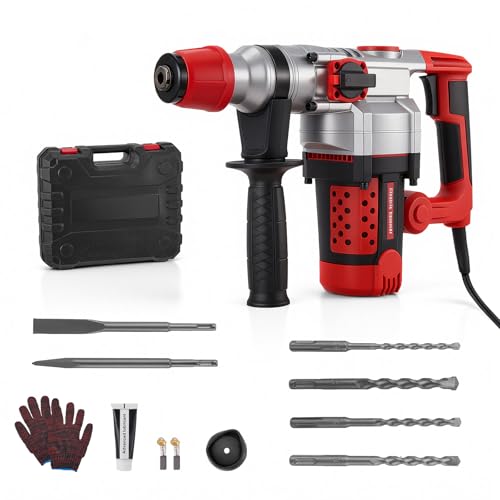 Haedswer Marteau Perforateur SDS-Max Professionnel 2200W, Energie d'impact 5J, Marteau Piqueur pour Béton, 3-en-1 Marteau de Démolition, Système Anti-Vibration, Coque...