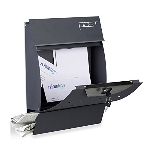 Relaxdays Cassetta Postale, Box della Posta, Portagiornale, Buca Lettere, Acciaio, HxLxP: 37,5x35x10,5 cm, Antracite