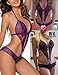 ADOME Women Lingerie Teddy Deep V Halter One Piece Babydoll Mini Lace Bodysuit