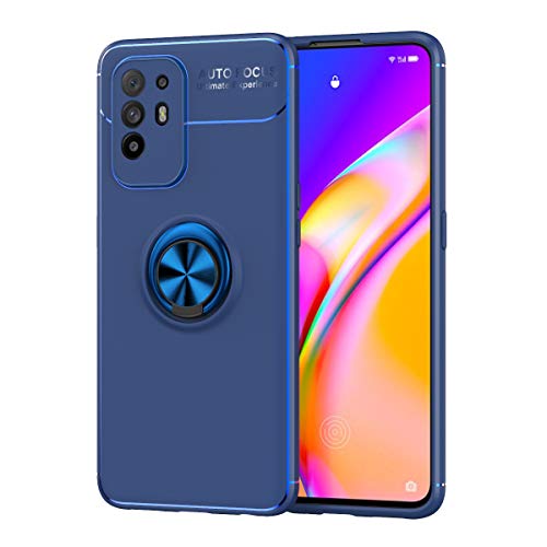 PEIYE Coque pour Oppo A94 5G / Reno 5Z 5G (Reno5 Z 5G), TPU Antichoc Silicone Protection Pochette avec Aimant Béquille (Anneau) derrière -Bleu/Bleu Cover