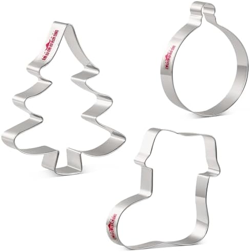 LILIAO Christmas Cookie Cutter Set, 3-pc, Christmas Tree, Stocking, Ornament, Stainless Steel