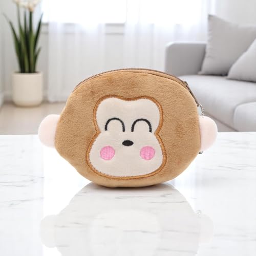 Generic 1Pcs Money Pouch Monkey Print Small Wallet Plush Fabric Brown 11x10cm
