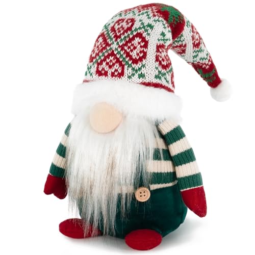 TACROART Christmas Gnomes Scandinavian Christmas Gnome with Red Knit Hat and Green Overalls Festive Decorations or Gift for Women Men Friends Home Office Table or Fireplace