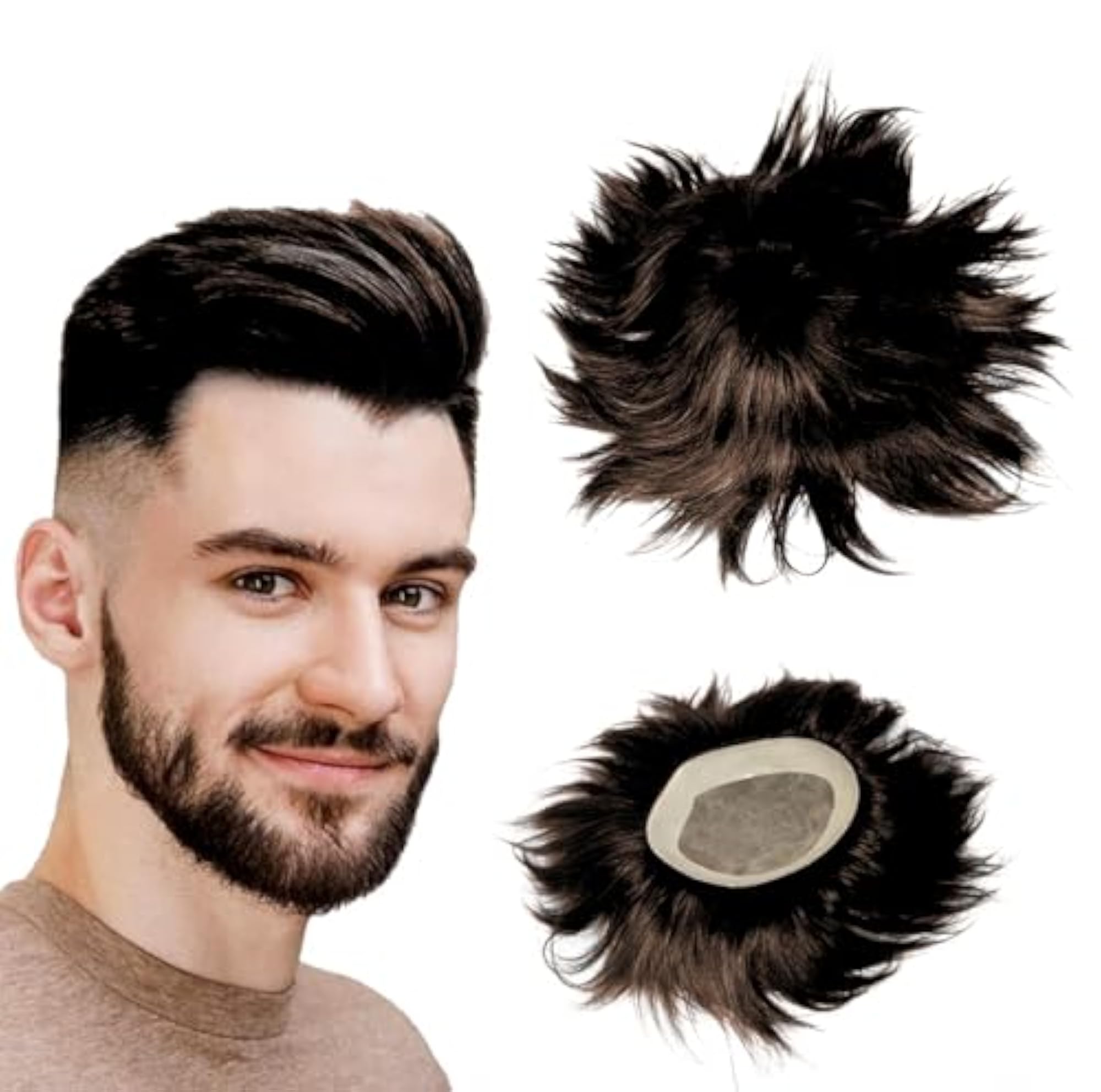 Men's Monofilament Human Hair Toupee Patch Wig, Durable