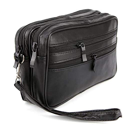 Charmoni - Sacoche Sac Vide Poche Pochette en Cuir (noir cuir agneau)