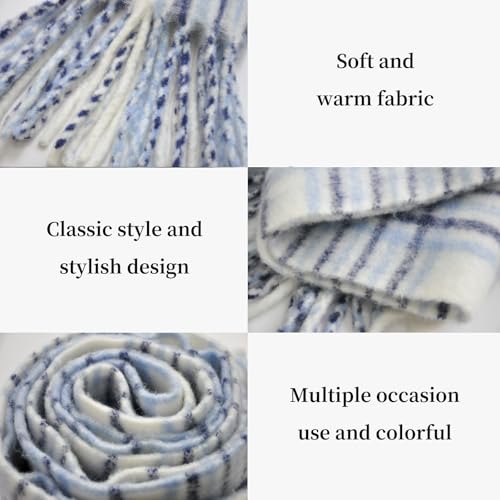 GXIHOUSLGC Winter Women Warm Cashmere Scarf Long Shawl Large Scarves Cold Weather Thick Tassel Blanket Scarfs Colorful Plaid (Plaid-Light Blue) - image 8