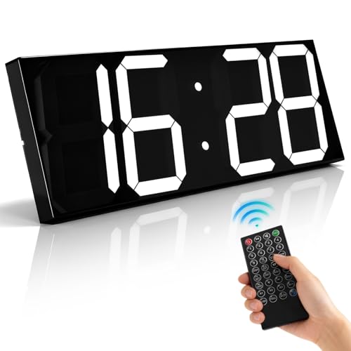 Soulitemデジタル時計 led 文字大きく見やすい 大型 壁掛け 時計 卓上置き時計 調整可能な明るさ 掛け時計 温度 湿度 カレンダー 秒読み 12H / 24Hはリモコンで切り替えて表示でき 高齢者 家 倉庫 オフィス 公共の場のための普遍的な日