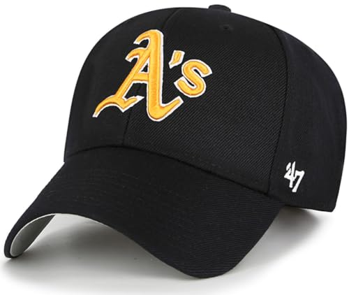 47 MLB Black Team Color Primary Logo MVP Adjustable Structure Hat, Adult One Size Fits All - Oakland Athletics - Black