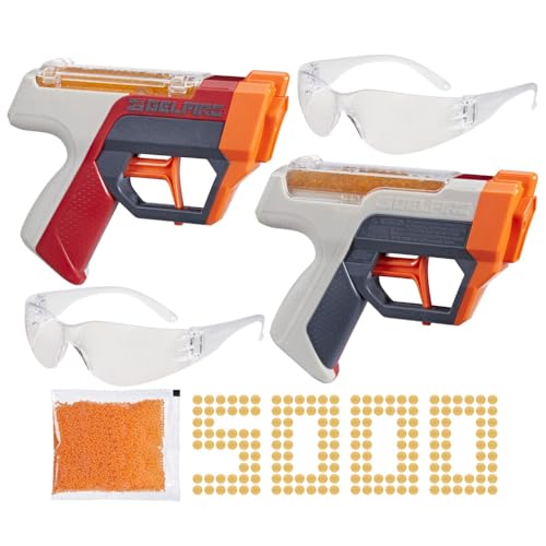 Image of Nerf Pro Gelfire Dual Wield Pack, 2 Blasters, No-Prime Firing, 5000 Gelfire Rounds, 2X 100 Round Integrated Hoppers, 2 Eyewear, Ages 14 Up