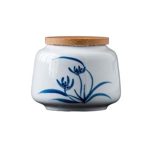 ENGENDER Tea Storage Jar Hand-painted Ceramic Tea Cans Small Portable Storage Empty Household Sealed Moisture-proof(C)