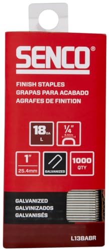 Image of SENCO L13BABR 18 Gauge, 1 /4 inch Crown Finish Staples, 1 inch Length, Galvanized (1,000 Count Pack)