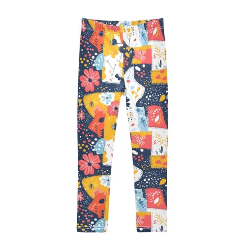 Patchwork Colorful Flower Girls Casual Leggings for Kids Printed Long Pant Bottoms Stretch and Soft