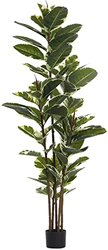 Floworld Artificial Rubber Tree Plant 6Ft Tall Faux Ficus Tree Potted Fake Tropical Plants Decorative House Plants Large Floor Plants Artificial Trees For Home Office Store Room Decor #TOP7
