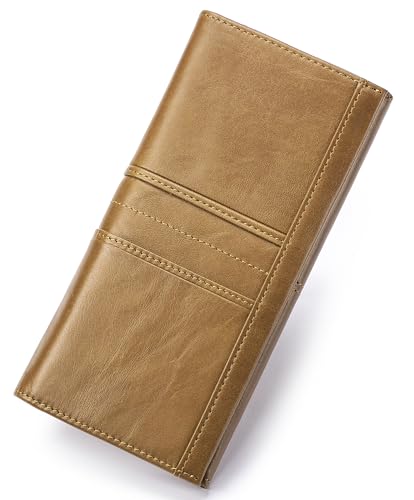 Image of Wallets for Women RFID Blocking Long Ladies Wallet Bifold Womens Leather Wallet with Coin Pocket ID Window, Brown