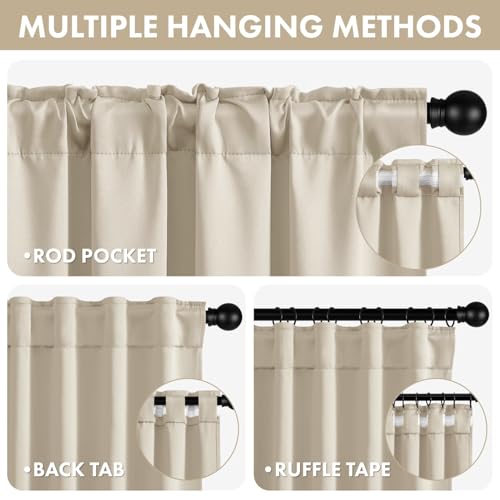 Image of ANRODUO Cream Beige Back Tab Blackout Curtains 63 Inch Long 2 Panels | Rod Pocket,Thermal Insulated Room Darkening Light Blocking Curtains for Living Room Bedroom Privacy,W42xL63
