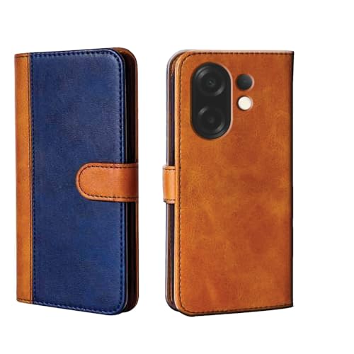 Image of amazon basics Vivo X200T 5G Flip Cover | Card Pockets Wallet & Stand | Flip Cover for Vivo X200T 5G (Beige and Blue)