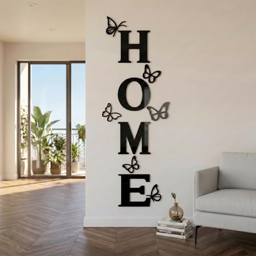 Vaabee Home Wall Decor Decorations - 10PCS Black Acrylic Signs for Living Room, Large Modern House Art for Kitchen and Bedroom, Rustic Farmhouse Style Letters with Butterflies