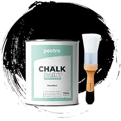 Estanterias A Picar Sl PECTRO Pintura a la Tiza para Muebles 750ml + Brocha de madera especial Pack - Pintura para Muebles sin lijar - Pintura para Madera - Efecto Colores (Negro Profundo)