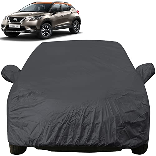 Image of Autofact Car Body Cover with Mirror Pockets Compatible for Nissan Kicks (Triple Stitched, Bottom Fully Elastic, Dark Grey)