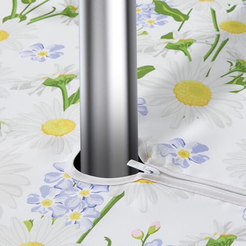 Miniatura 3 de Suchdeco Mantel Redondo Para Exteriores, 150 Cm, Impermeable, Floral, Con Agujero Para Sombrilla Y Cremallera, Lavable Para Mesa De Jardín, Patio, Picnic, Margarita Blanca