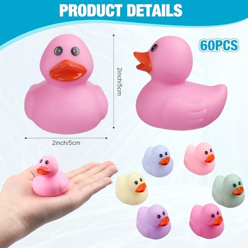 60 Pcs Macaron Color 2 Inch Rubber Ducks in Bulk Miniature Rubber Duckies Pastel Mini Ducks Small Toys Swimming Bath Toy for Birthday Party Favor Shower Decoration