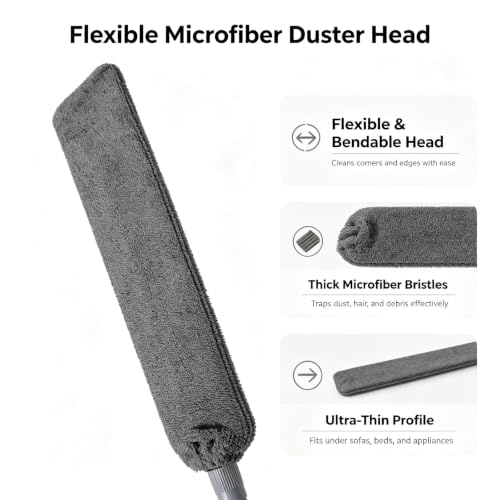 Infigravity 4 Pcs 3-in-1 Duster Cleaning Set, Retractable Gap Dust Cleaner with 81" Telescopic Long Handle, Reusable Dust Cloth for Ceiling Fan & Home Cleaning, Crevices, Walls, Windows, Doors.