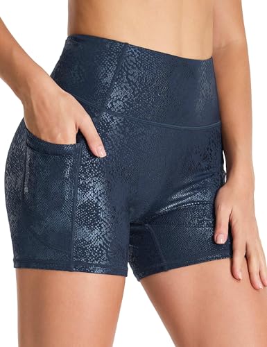 Image of THE GYM PEOPLE High Waist Yoga Shorts for Women Workout Biker Shorts | Tummy Control, Squat-proof, Deep Side Pockets, Flatlock Seams, Gusseted crotch, Holds Shape After Wash, Running, Athletic