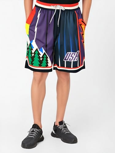 Men Basketball Shorts Graphic Mesh Drawstring Retro Sport Workout Gym Running Athletic Shorts3