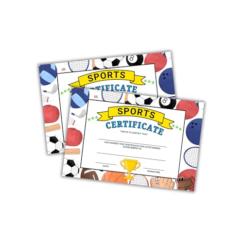 Sports Certificate of Outstanding Achievement 30pk 6x9” Cardstock Athlete Teams Most Improved PE Sportsmanship Award Ceremony Summer Camp