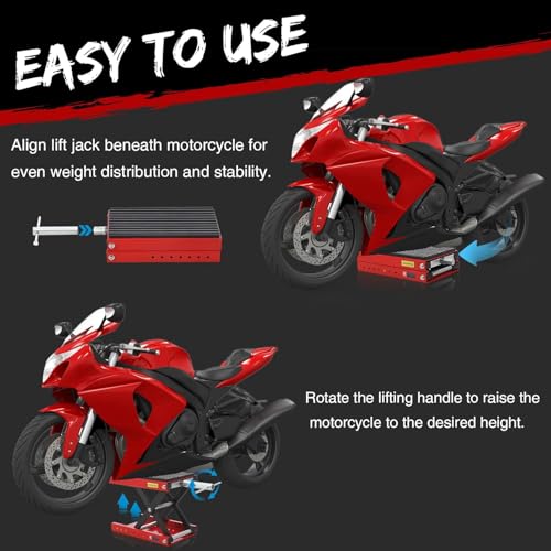 Image of Garveetech Motorcycle Lift Jack - 1200 LBS Heavy Duty Scissor Stand with Wide Deck & Safety Pin, Ideal for Dirt Bikes, Atvs, Street Bikes & Cruiser Motorcycles, Thickened Rubber Pad for Stability