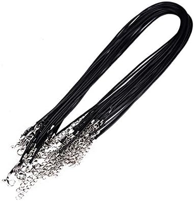Mudder 20 Pieces Black Braided Imitation Leather Cord Rope Necklace Chain with Lobster Claw Clasp (1.5 mm)