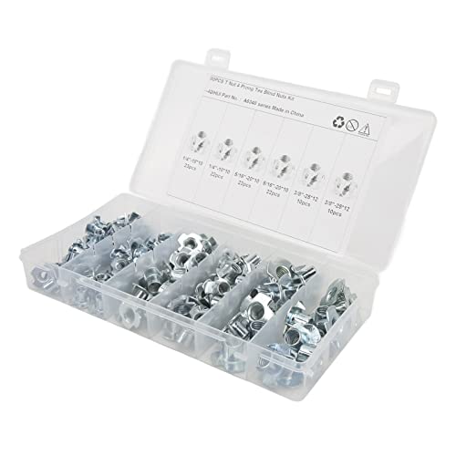 110Pcs T Nuts 1/4in 5/16in 3/8in Steel Galvanized Rustproof Pronged Tee Nut