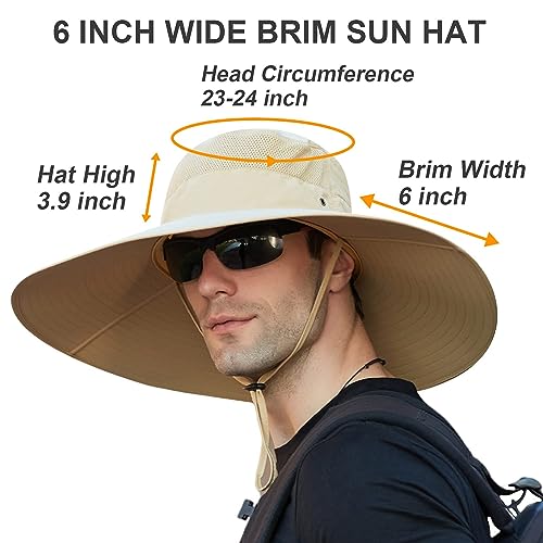 Image of Wide Brim Sun Hat for Men Women UV Protection Ventilated Summer Hats for Fishing Hiking Garden Beach