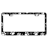 DZGlobal Paw Print Dog Cat Pattern License Plate Frame License Plate Covers Humor Car Tag Frame 2 Holes and Screws Black Personalized Car Accessories for Pet Lovers