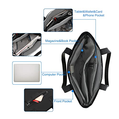 Mosiso Laptop Tote Bag (17-17.3 Inch), Lightweight Pu & Polyester Women Work Travel Shopping Carrying Shoulder Handbag With Compartment Compatible With Macbook, Notebook & Ultrabook, Black #TOP1