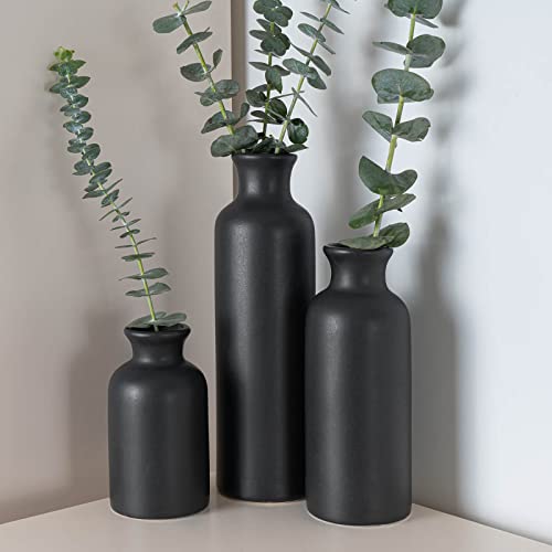 Aeruatiw Black Ceramic Vase Set, 3 Small Matte Black Vases, Modern Home Decor, Tall Boho Decorative Vases For Pampas Grass, Vases For Shelf Decor, Table Decor, Entryway Décor, Modern Black #TOP1