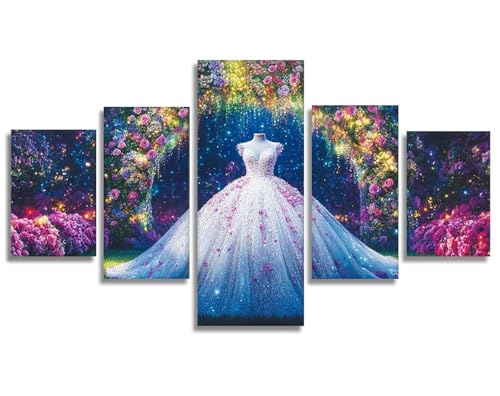 5 Piezas Jardín Diamond Painting Vestido de novia Diamond Painting Adultos, DIY Pintura de Diamante Kit Manualidades Adultos, 5D Creart Kit Punto de Cruz para Decoración Pared Hogar 200x100cm,Model227