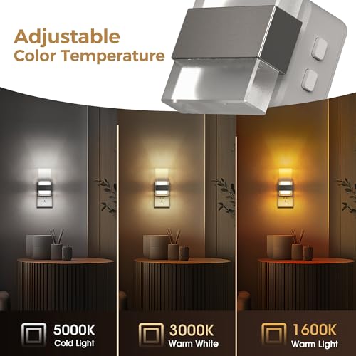 Image of L LOHAS LED Night Light, 2 Pack Adjustable Color Temperature Night Lights Plug Into Wall, 2000K /3000K /5000K 3CCT Nightlight, Dusk to Dawn Sensor Dimmable Nightlights for Bathroom, Hallway, Gift