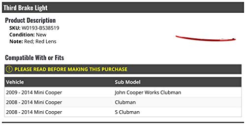 Marketplace Auto Parts 3rd Third Brake Light Lens - Compatible with 2008-2014 Mini Cooper Clubman