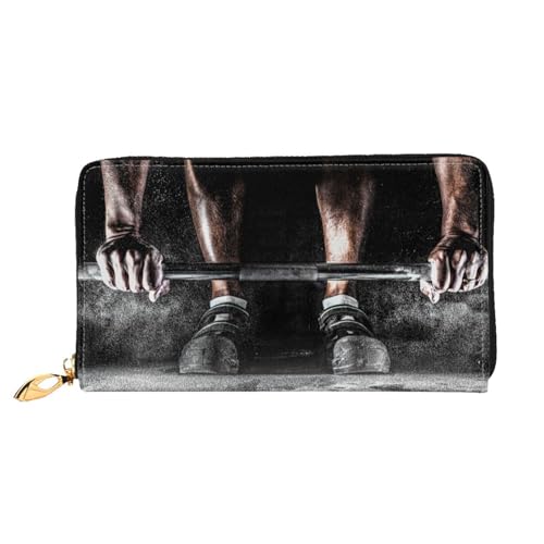 FEETOX Portefeuille long d'embrayage de sport d'haltérophilie en cuir Portefeuille d'embrayage Portefeuille en cuir Mode Porte-monnaie en cuir Long à deux volets en cuir, Noir , Taille unique