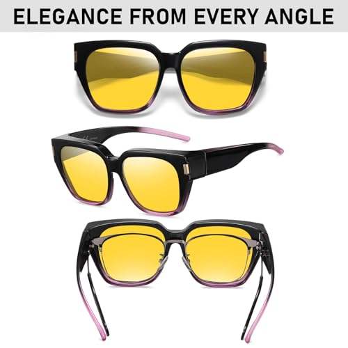 Image of HAOLOTA Night Vision Driving Glasses Fit Over Glasses for Women Men, Anti Glare Polarized Nighttime Yellow Lens