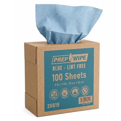 Prep Wipe Lint-Free Cleaning Towels | Heavy Duty, Solvent Resistant Wipes for Auto Body & Industrial Prep | 100 Pack, 9' x 17', Blue 26019