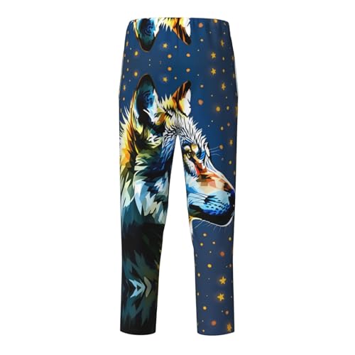 Pajama Pants Pajama Bottoms with Elastic Waistband Sleepwear Lounge Pants, Abstract Colorful Wolf Starry Sky2