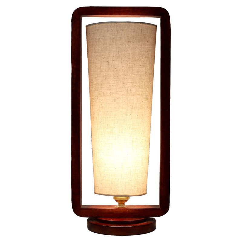 Image of tu casa Table Lamps with Mango Wood Base & Flex Cotton Shades for Home Decor, Bedrooms, Living Room, Gifting, Diwali Decoration, Dining Space, Study Room, Hall (Height- 40cm) - Bulb not Included