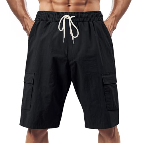 Short cargo en lin pour homme décontracté idéal pour vos randonnées d'été et sports de plein air