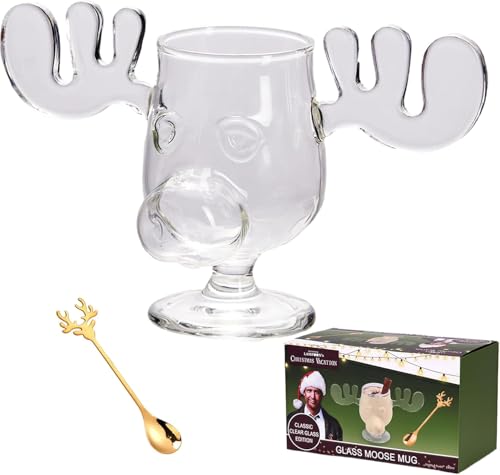Usper Christmas Vacation Moose Mugs, Christmas Eggnog Moose Mug, National Lampoon's Moose Glasses with Spoon for Coffee Tea Drinks Family Friends Party Drinking Supplies