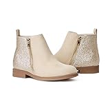 FabKids Girls Boots Glitter Ankle Short Booties Side Zipper Riding Boot Low Heels Dress Boot Shoes For Little Kid Size 1