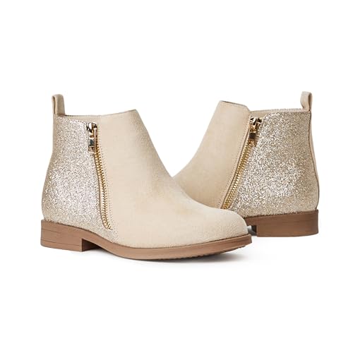 FabKids Girls Ankle Boots Short Booties Side Zipper Riding Boot Low Heels Dress Boot Shoes for Kids